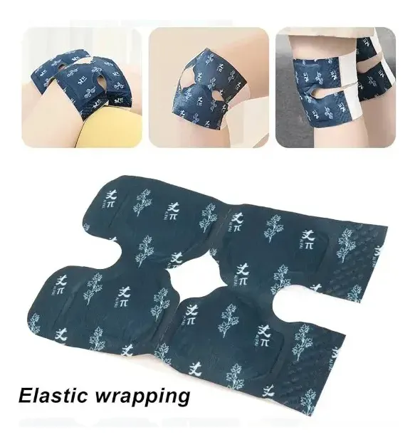 Parche de rodilla acolchado azul oscuro con estampado botánico blanco, diseñado con aberturas ergonómicas para soporte articular y uso diario flexible.