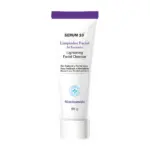 Tubo blanco de 90 g de limpiador facial aclarante Serum 10° con niacinamida y detalles en color morado.