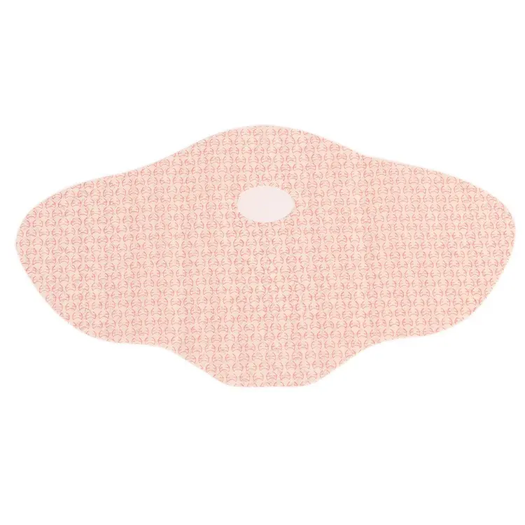 Parche adelgazante beige en forma de diamante para abdomen con patrón impreso y orificio central ovalado