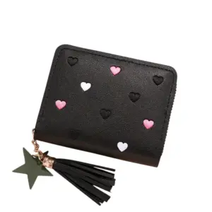 Set x2 Billetera pequeña de mujer con cierre y corazones bordados - Organiza tus documentos de forma segura