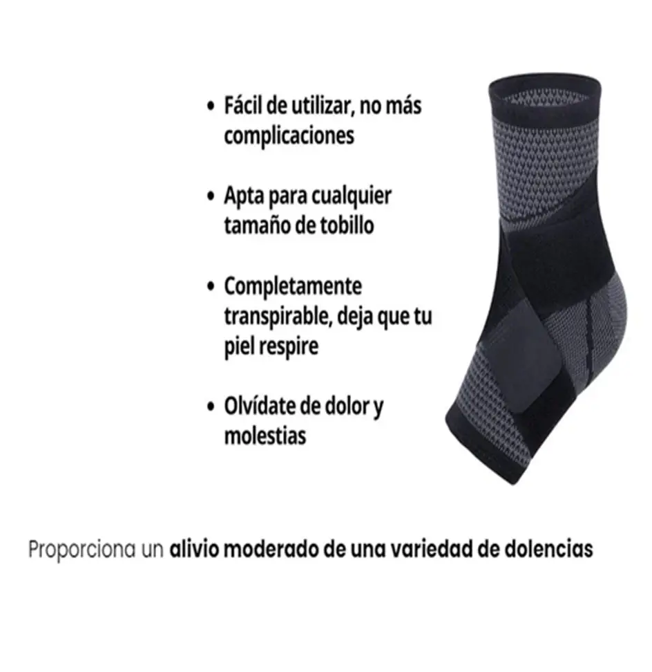 Tobillera de soporte negra con diseño de malla transpirable y zonas de compresión para el tobillo, vista de perfil.