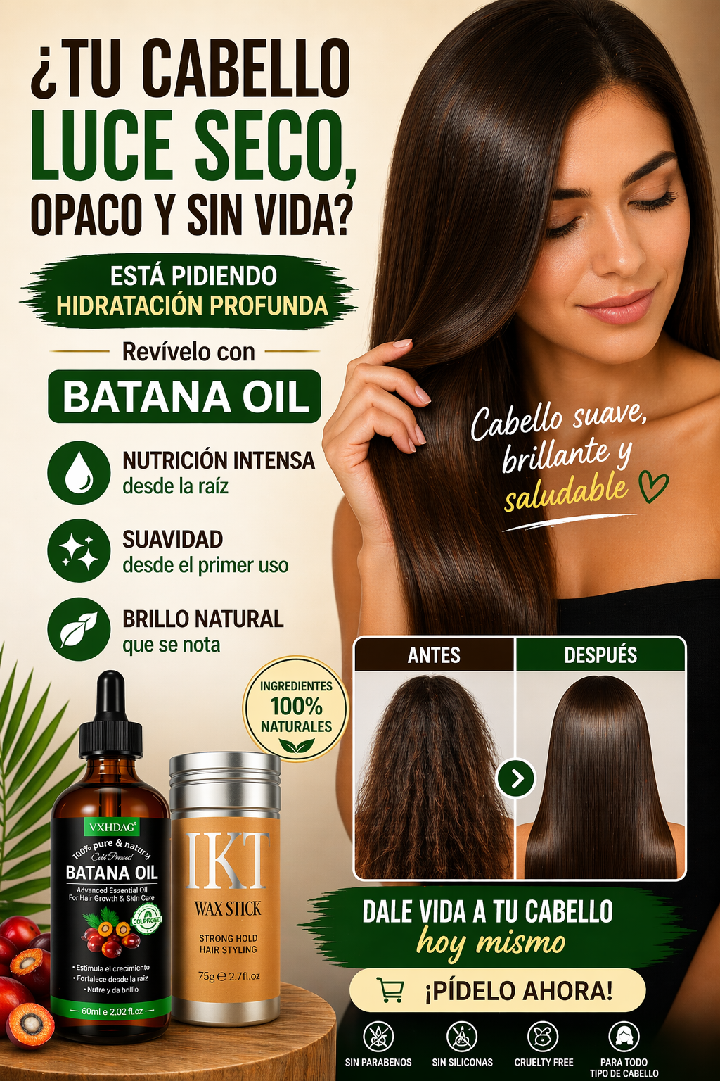 Kit de batana oil de 60 ml y cera capilar de 75 g para hidratar y controlar el frizz en cabello seco y opaco