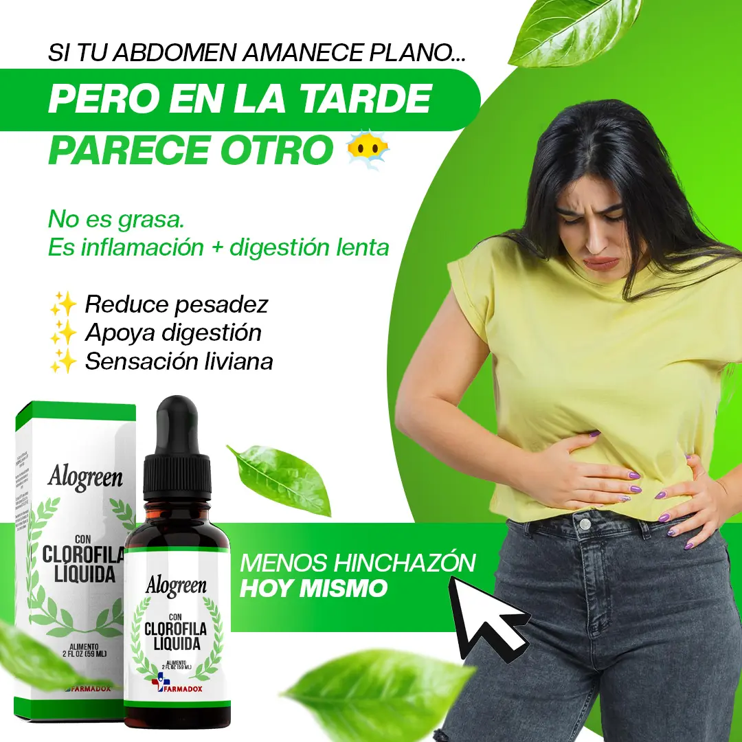 Set x2 clorofila líquida Alogreen en botella de vidrio y caja verde, para reducir hinchazón y apoyar la digestión.