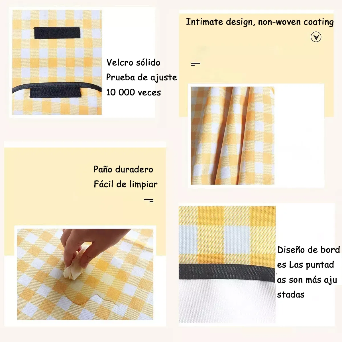 Alfombra de picnic amarilla a cuadros blancos con velcro resistente, tela impermeable de fácil limpieza y costuras reforzadas.