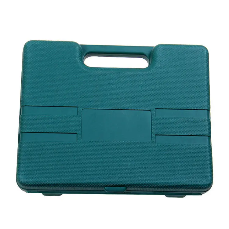 Maletín verde texturizado de plástico resistente con asa integrada para transporte de herramientas