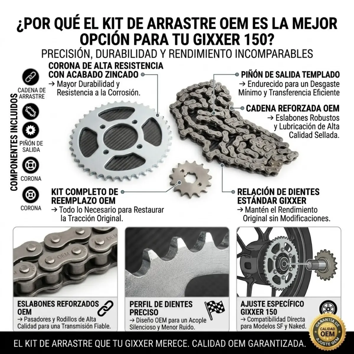 Kit Arrastre Completo Oem Moto Gixxer150