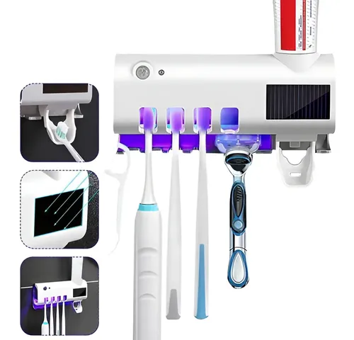 Set x2 Soporte esterilizador de cepillos UV con dispensador automático - Elimina bacterias y optimiza espacio en el baño