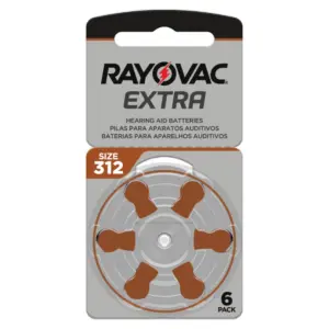 Set x2 Batería para audífono Rayovac tamaño 312 con lengüeta extendida - Garantiza energía estable para escuchar sin distorsiones