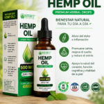 Aceite de cáñamo Nature's Beneficals 30ml sabor menta, frasco con gotero y caja verde sobre madera, suplemento herbal sin THC para bienestar y relajación.