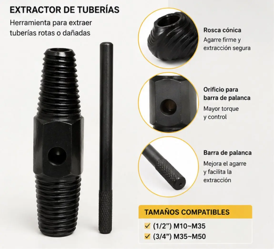 Set x3 Llave extractor de tubos y conexiones roscadas dañadas - Retira piezas oxidadas en instalaciones hidráulicas rápidamente
