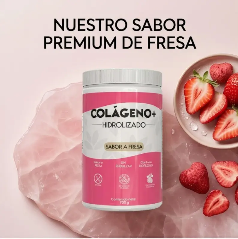 Colágeno Hidrolizado en Polvo Sabor Fresa con Fresa Real 700g - Nutres tu piel y tus articulaciones todos los días