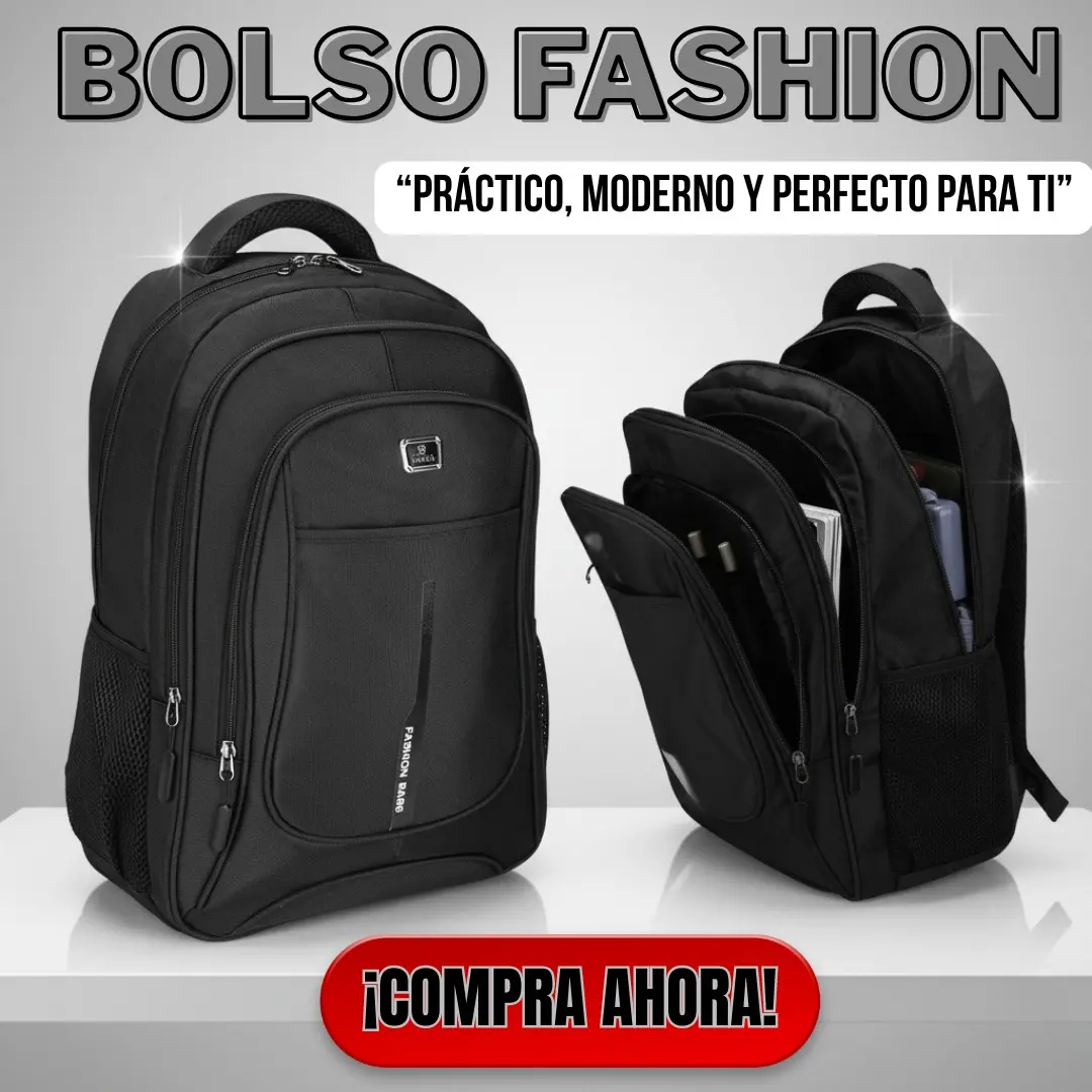 Mochila urbana Oxford negra de 45L. Vista frontal cerrada y lateral abierta mostrando sus múltiples compartimentos para laptop y organización.