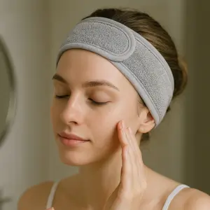 Balaca para maquillaje de poliéster reciclado con ajuste de velcro - evita que el cabello manche tu rostro durante la rutina facial