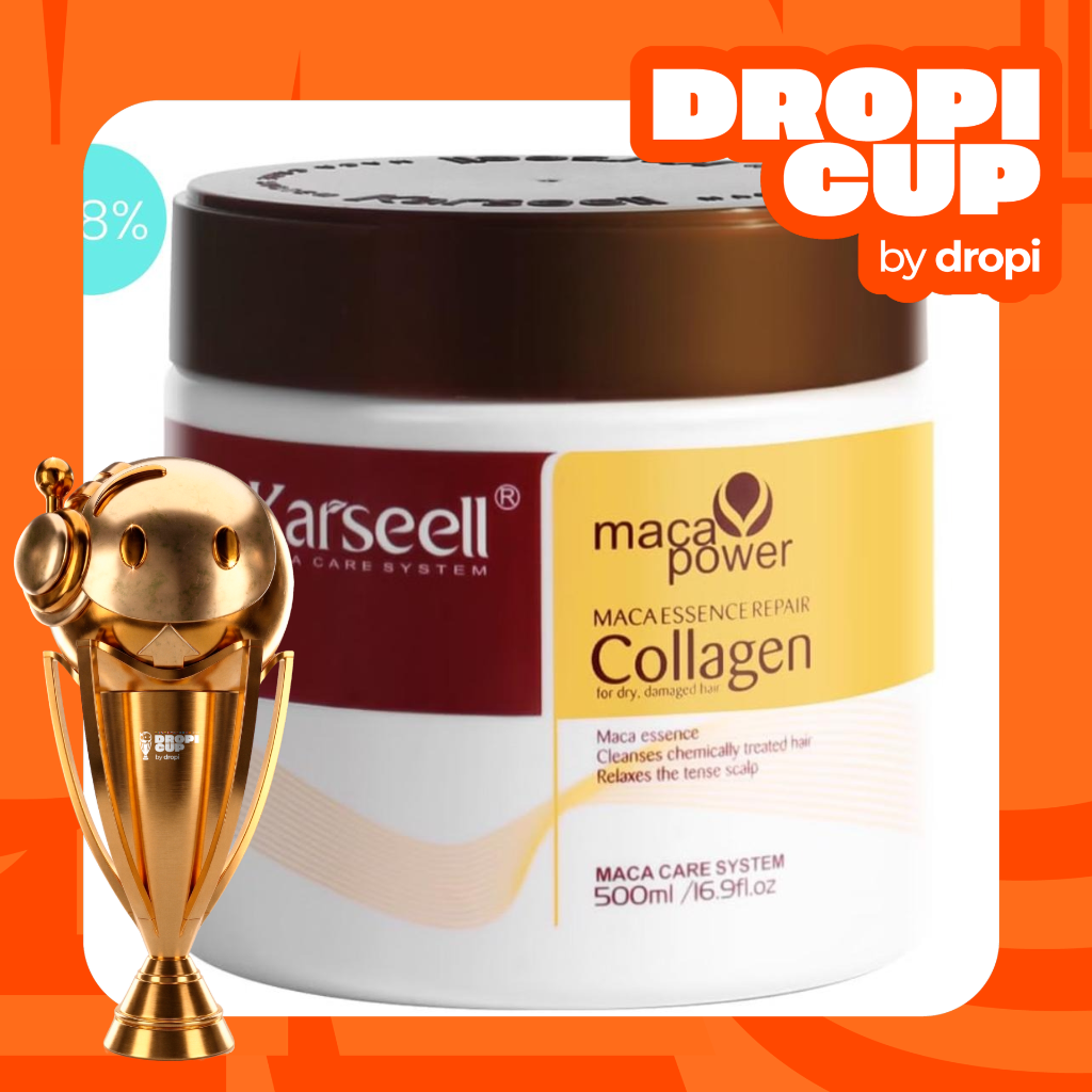 Mascarilla Karsell Hidrokeratinga de colágeno en tarro blanco con tapa marrón, presentación de 500 ml para reparar y restaurar el cabello seco