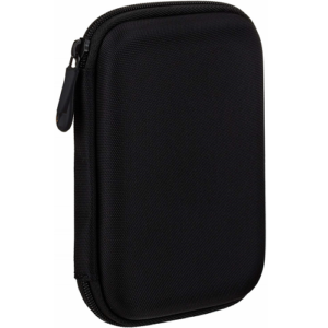Estuche protector negro para disco duro externo 2.5 y SSD, con cierre lateral y textura mate, mostrado en vista de tres cuartos.