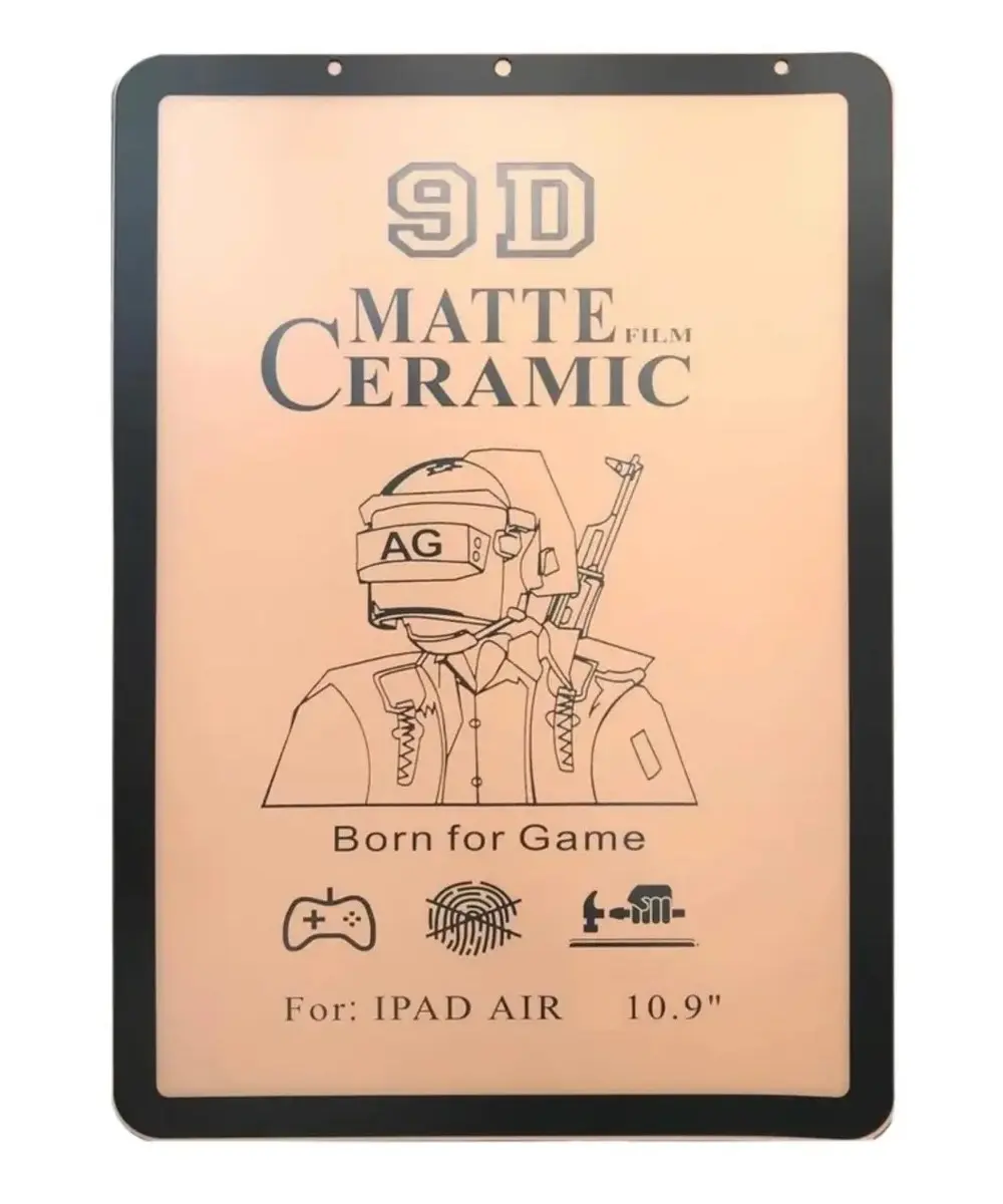 Protector de pantalla cerámico mate 9D para iPad Air 10.9 pulgadas, con diseño gamer, acabado antirreflejo y alta resistencia a impactos.