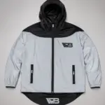 Chaqueta impermeable reflectiva gris y negra con capucha y bolsillos con cierre, diseño doble faz Ruedabikers para moto.