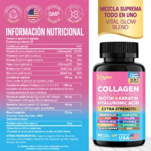 Colágeno 14 en 1 con biotina y ácido hialurónico 90 cápsulas - Nutre tu piel y fortalece tu cabello