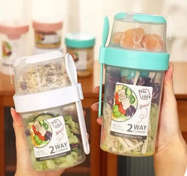 Set Taza doble con cuchara para cereales y yogur - Transporta tus alimentos frescos sin derrames - Imagen 3