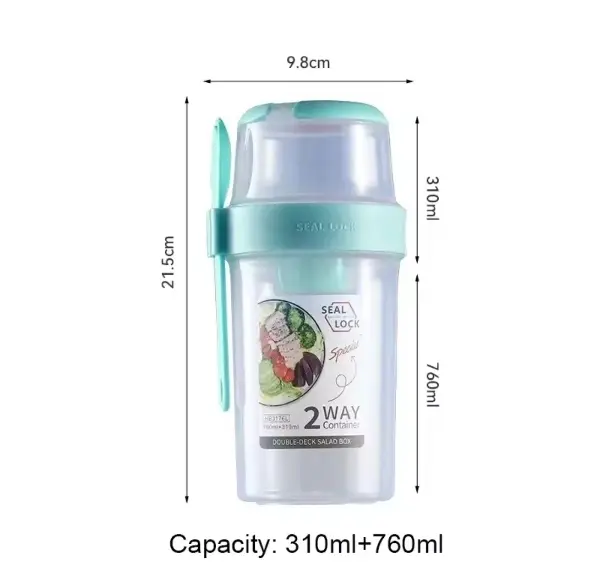 Set Taza doble con cuchara para cereales y yogur - Transporta tus alimentos frescos sin derrames - Imagen 4