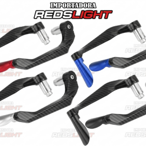 Protectores de manetas para moto con acabado en fibra de carbono, disponibles en cuatro colores: rojo, azul, plateado y negro, para frenos y embrague.