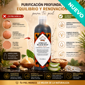 Set x2 Gel de Baño de Jabón Negro Africano con Manteca de Karité - Purifica la piel en profundidad sin causar tirantez