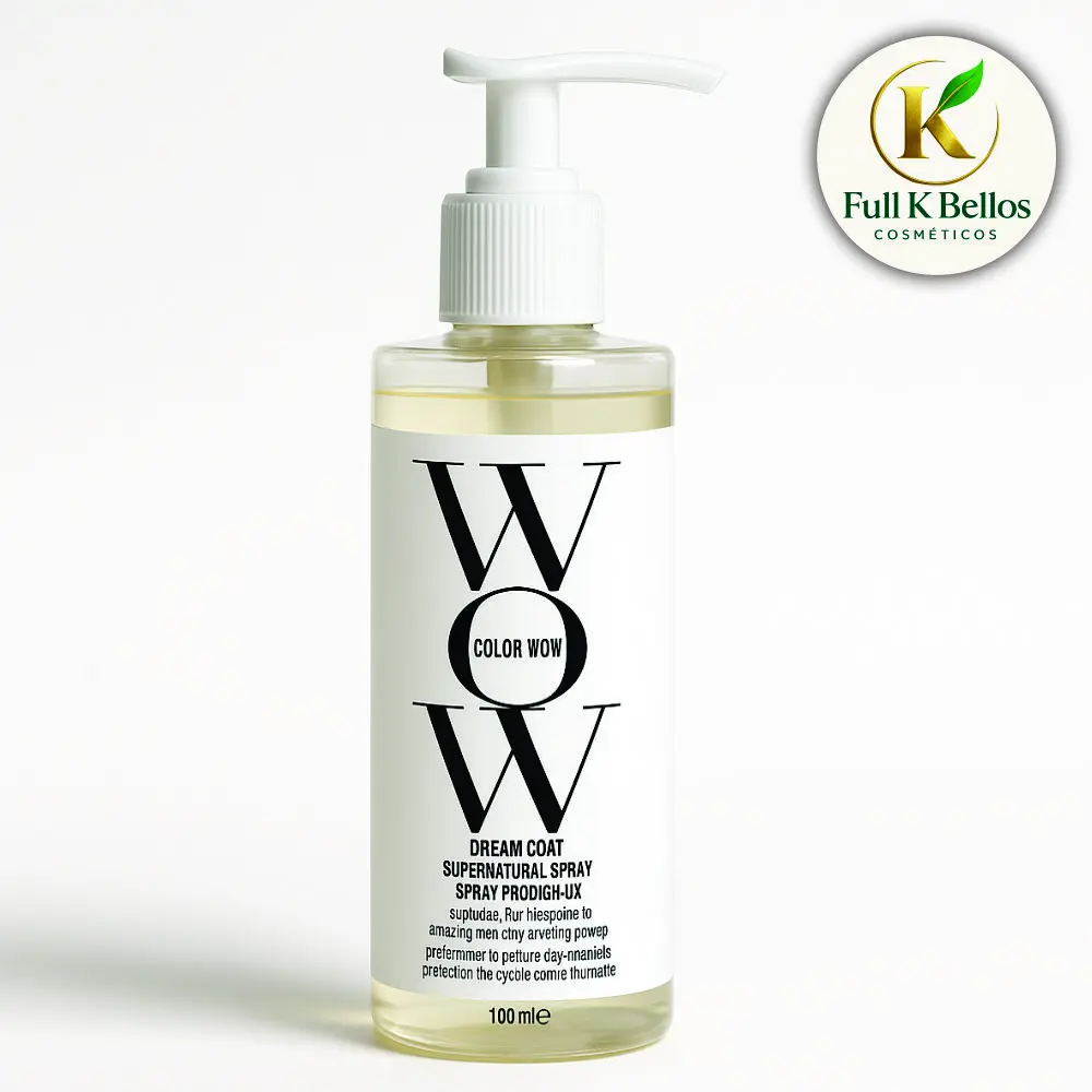 Botella plástica transparente con dispensador blanco de spray capilar Color Wow Dream Coat de 100 mililitros sobre fondo blanco