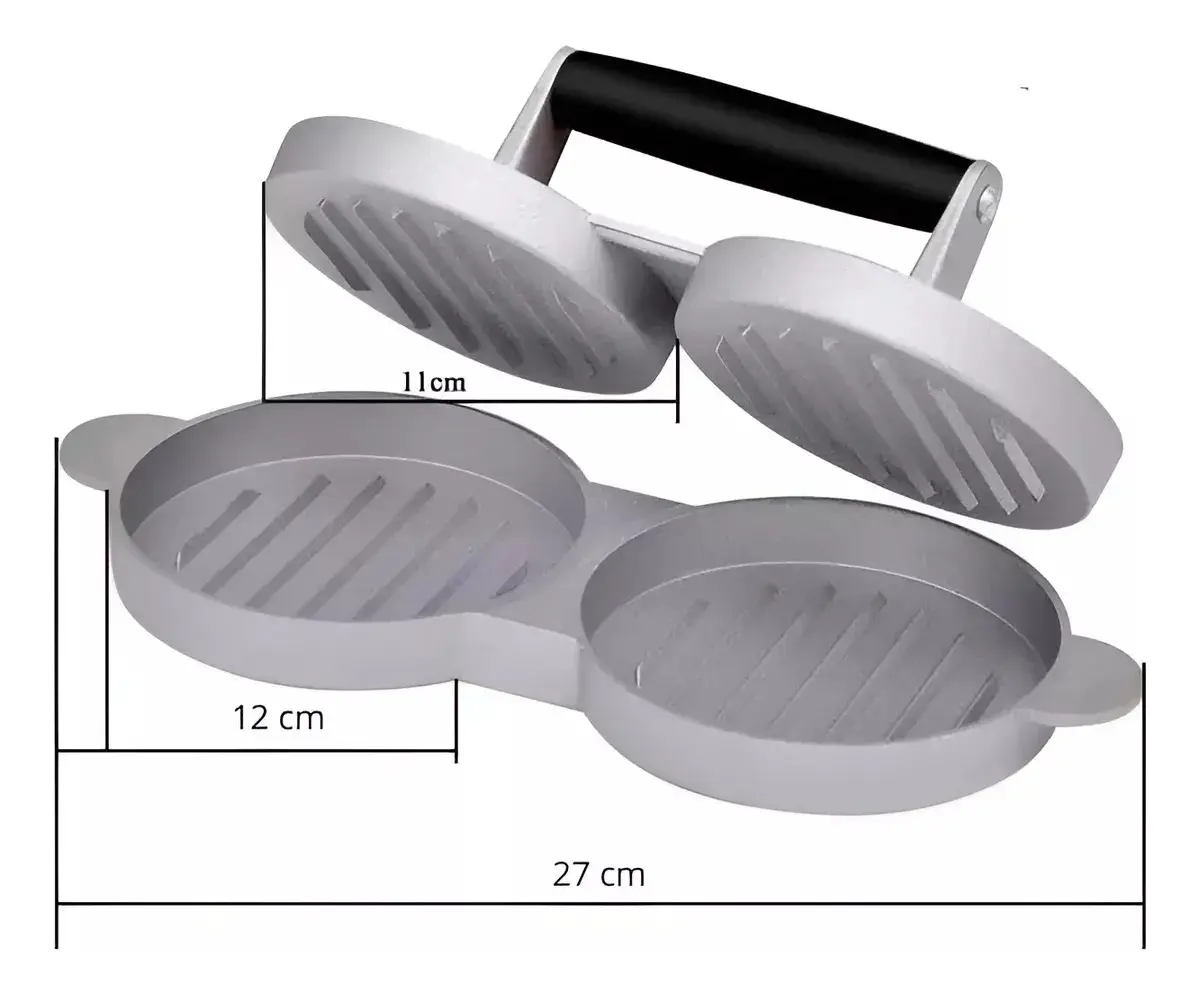 Prensa para hamburguesas doble de aluminio - Prepara dos porciones uniformes rápidamente