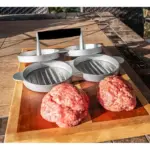 Prensa para hamburguesas doble de aluminio - Prepara dos porciones uniformes rápidamente - Imagen 2