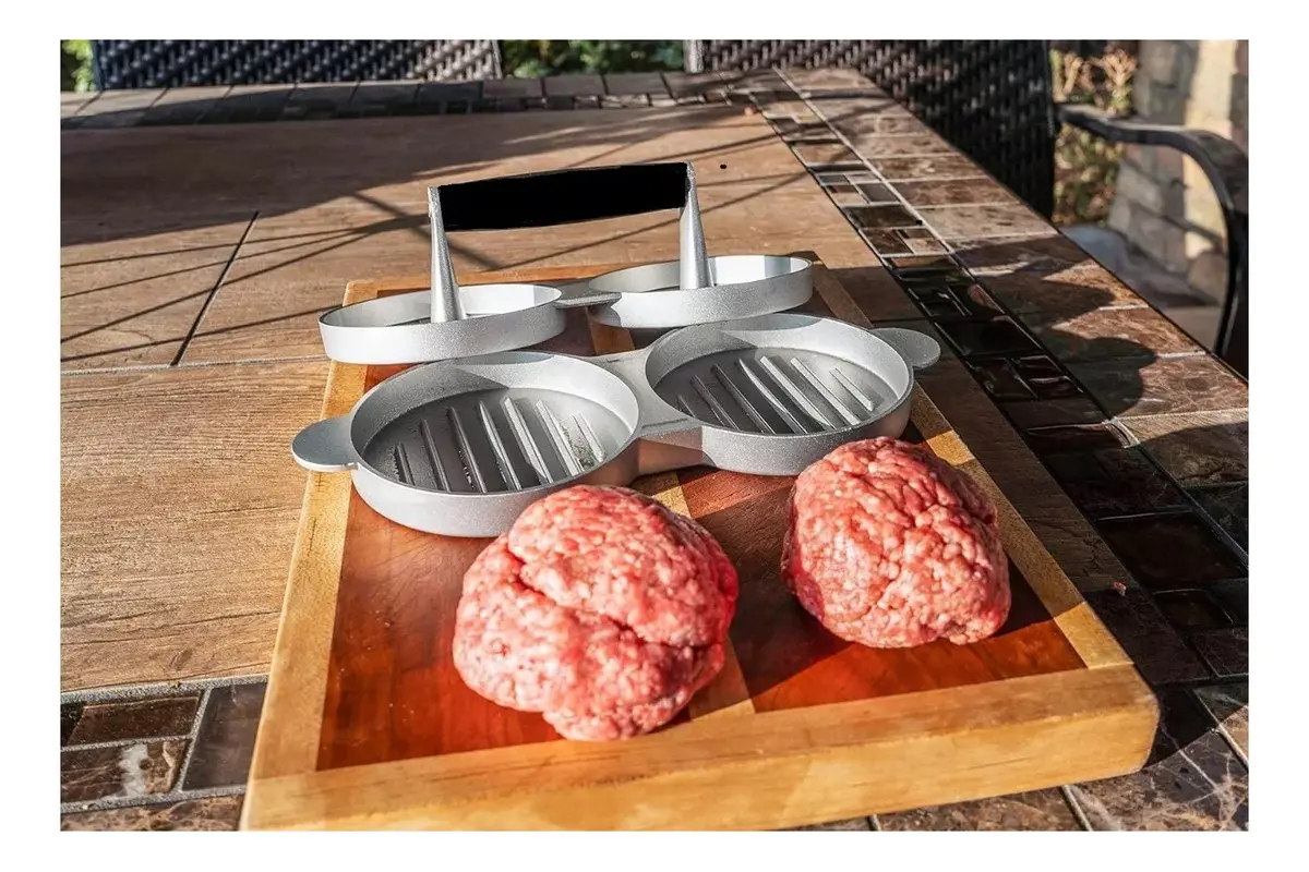Prensa para hamburguesas doble de aluminio - Prepara dos porciones uniformes rápidamente
