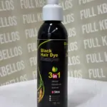 Botella dispensadora de champú tinte negro 3 en 1 con extractos naturales, presentación de 120 ml sobre superficie blanca.