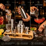 Kit coctelero de 23 piezas en acero inoxidable con base de bambú - Prepara cócteles profesionales en casa con elegancia - Imagen 3