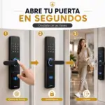 Cerradura inteligente negra para puerta con lector de huella digital, teclado numérico y sistema Bluetooth para acceso sin llaves