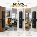Cerradura inteligente negra de manija con teclado numérico, lector de huella y Bluetooth para casas, oficinas y apartamentos