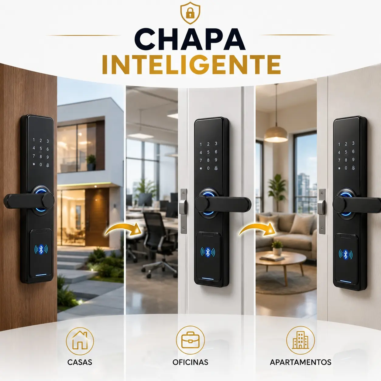Cerradura inteligente negra de manija con teclado numérico, lector de huella y Bluetooth para casas, oficinas y apartamentos