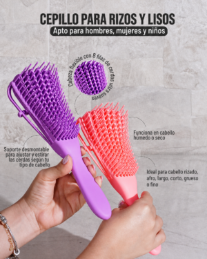 Set x3 Cepillo flexible desenredante para rizos y lisos con soporte ajustable - Define tu cabello sin tirones y reduce el frizz fácilmente