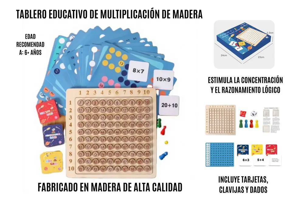 Tablero de madera Montessori para aprender multiplicar - Facilita el aprendizaje matemático infantil visual - Imagen 3