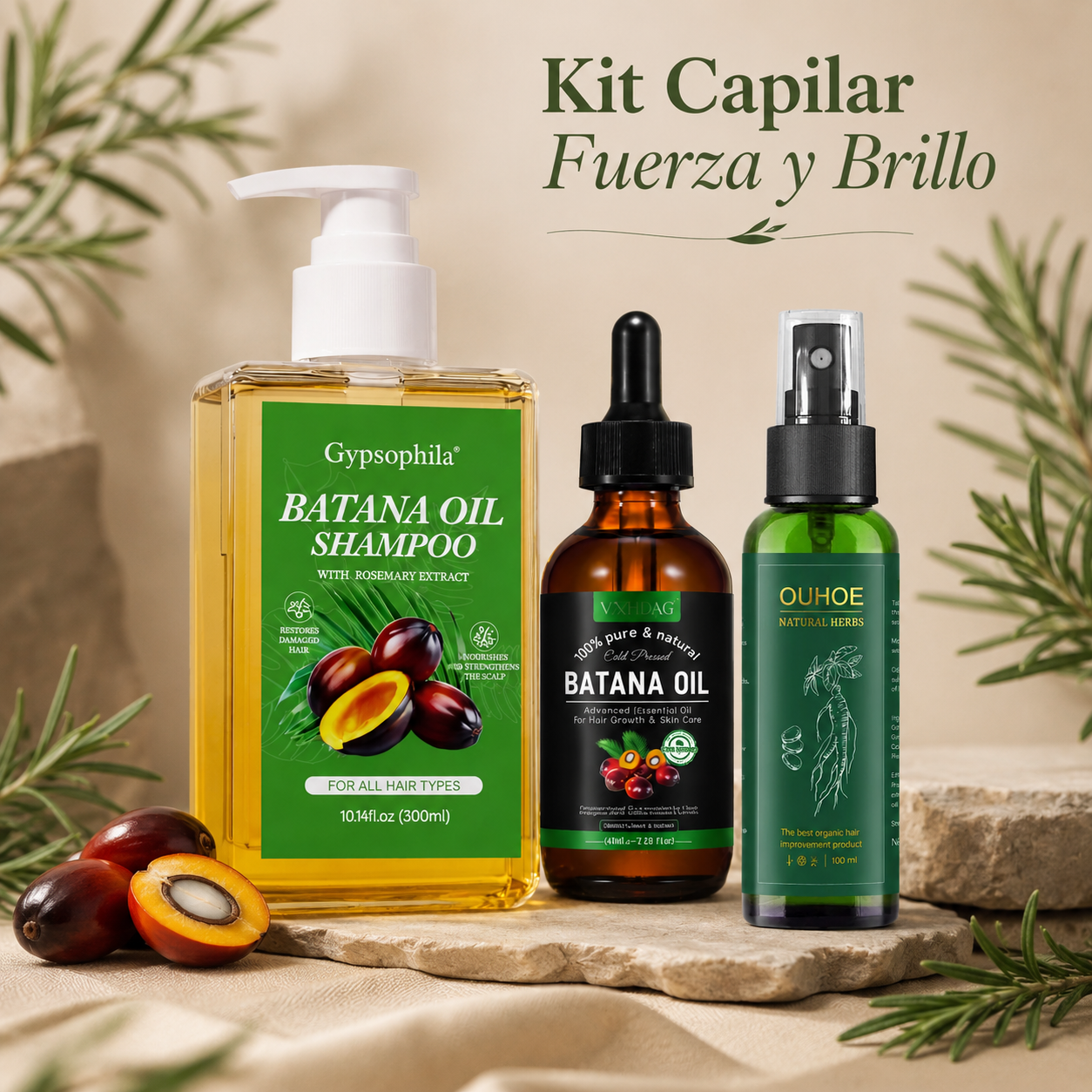 Kit capilar Fuerza y Brillo con romero y aceites - Revitaliza el cabello seco y aporta brillo profundo