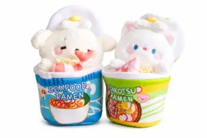 Set x2 Peluche de Ramen Kawaii con Fideos y Huevo - Decora tu habitación con un estilo tierno y original
