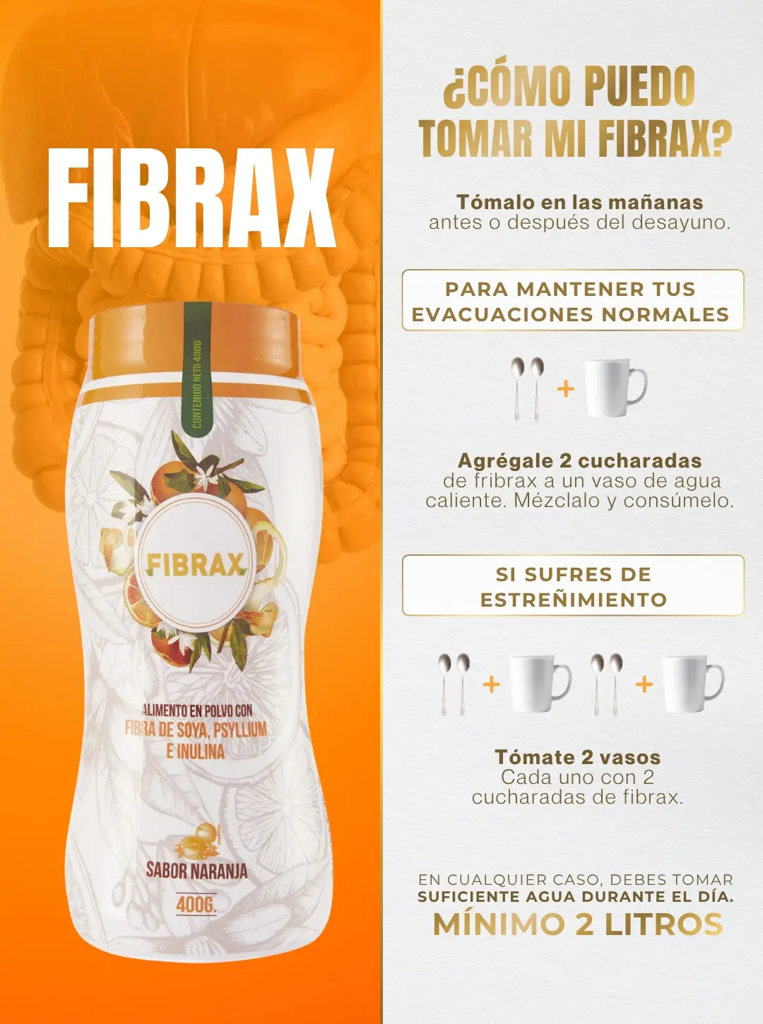 Fibra de Soya con Psyllium e Inulina 400g - Mejora tu digestion y reduce la inflamacion abdominal