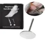 Set x2 soportes metálicos y caja de discos de lija para manicura y pedicura.