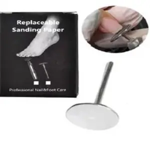 Set x2 soportes metálicos y caja de discos de lija para manicura y pedicura.