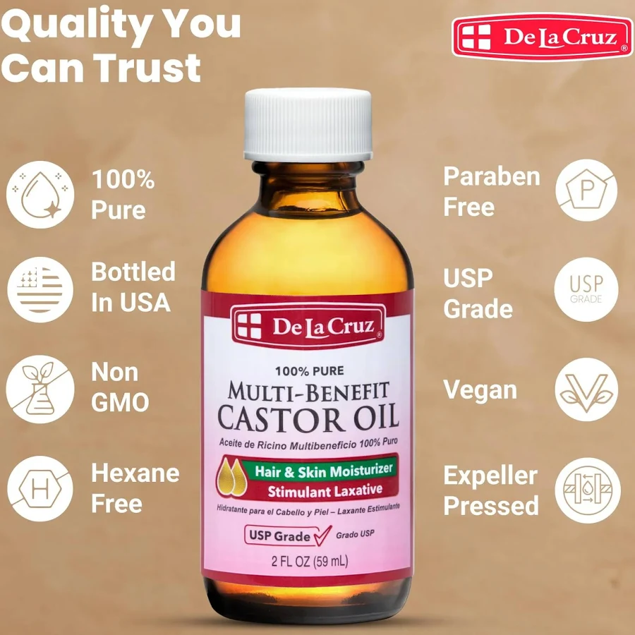 Aceite de Ricino La Cruz 100% Puro Grado USP - Nutre tu cabello y piel profundamente