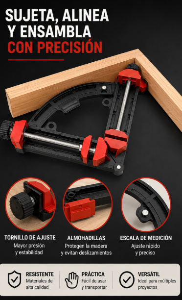 Prensa escuadra ajustable para carpintería de noventa grados - Garantiza uniones perfectas en marcos y muebles de madera