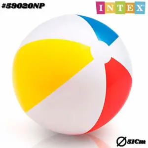 Balón inflable de playa Intex multicolor con paneles en blanco, amarillo, azul y rojo, de 51 cm de diámetro.