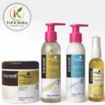 Set de cuidado capilar Karseell con cuatro productos: tarro de colágeno de 300 ml, champú de 120 ml, crema proteica de 120 ml y aceite esencial de 60 ml.
