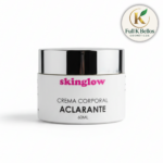 Envase blanco con tapa plateada de Skinglow Crema Corporal Aclarante de 60 ml, presentado de frente sobre fondo blanco.