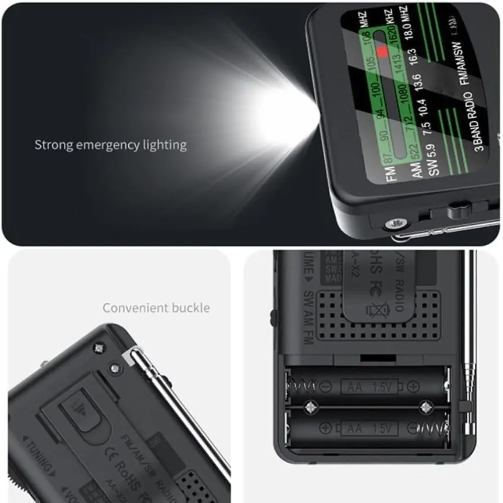 Radio de bolsillo transistor AM FM SW con linterna LED - Mantente siempre informado durante emergencias y campamentos al aire libre
