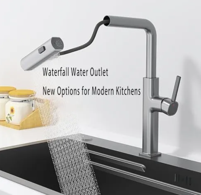 Griferia de cocina monocomando extraible de acero gris cepillado - facilita el lavado diario y optimiza el flujo de agua