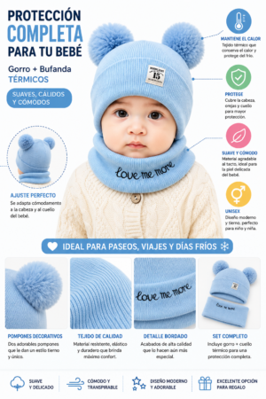 Conjunto de gorro y bufanda térmica para bebé de algodón - Protege del frío invernal con total suavidad